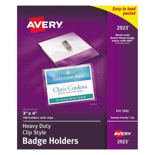 Avery Dennison Badge Holder Clip, 100, Clear, PK100 2923